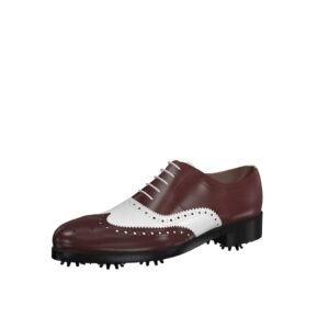 Front view of model Daniel, burgundy and white calf Golf BespokeShoes