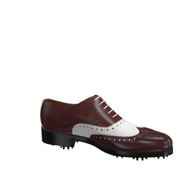 Side view of model Daniel, burgundy and white calf Golf BespokeShoes