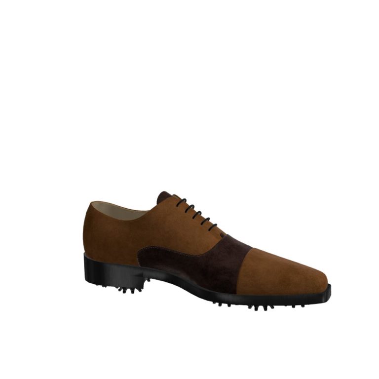 Side view of model William, dark and med brown suede Golf BespokeShoes
