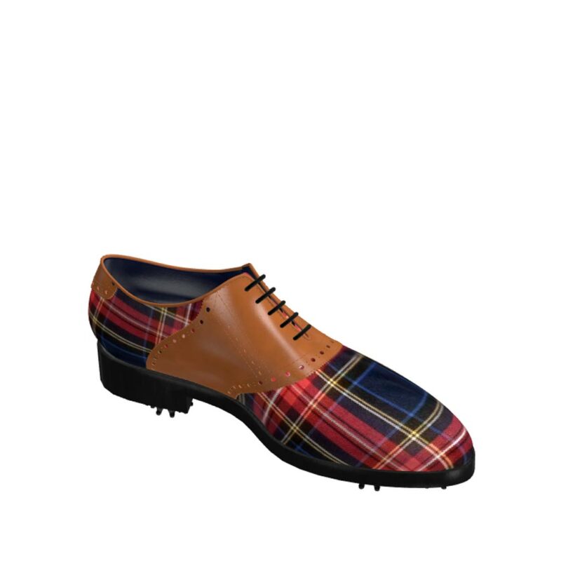 Side view of model Andy, tartan fabric and cognac painted calf leather Golf BespokeShoes