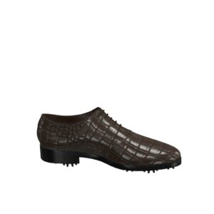Side view of model Patrick, dark brown painted croco leather Golf BespokeShoes