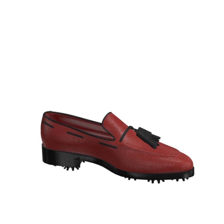 Side view of model Nolan, red painted full grain leather with black tassels Golf BespokeShoes