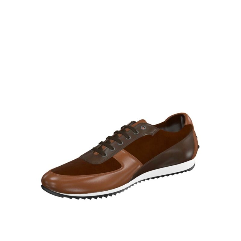 Front view of model Chester, med brown painted calf, dark brown painted calf, brown kid suede Golf BespokeShoes