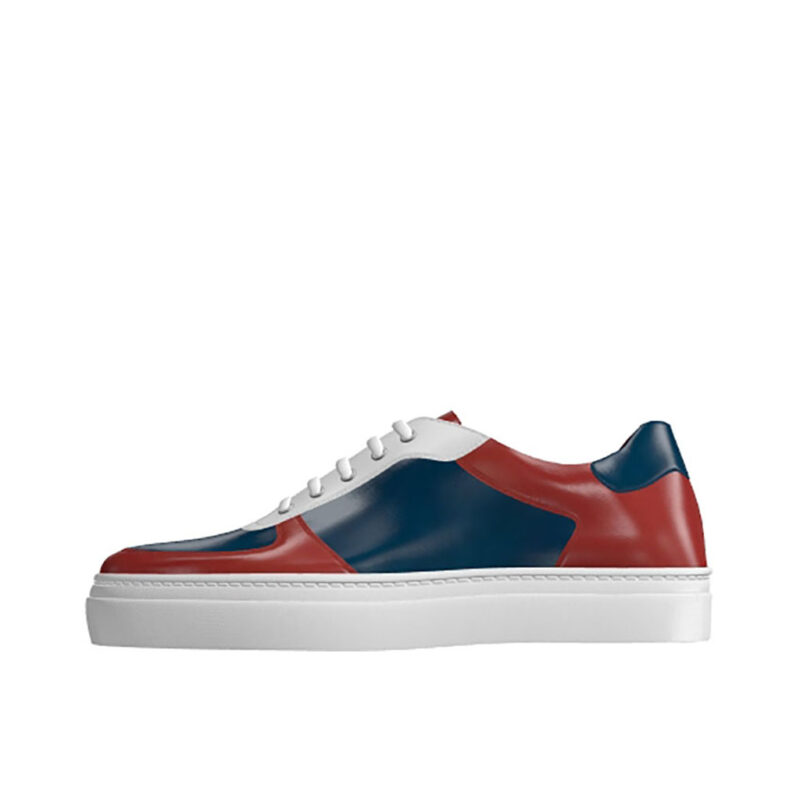Front view of model Brandon, Red, navy and whithe calf leather Golf BespokeShoes