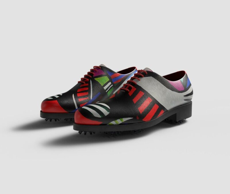 View of model Federico, exclusive painted calf leather golf shoes Model Federico Golf BespokeShoes