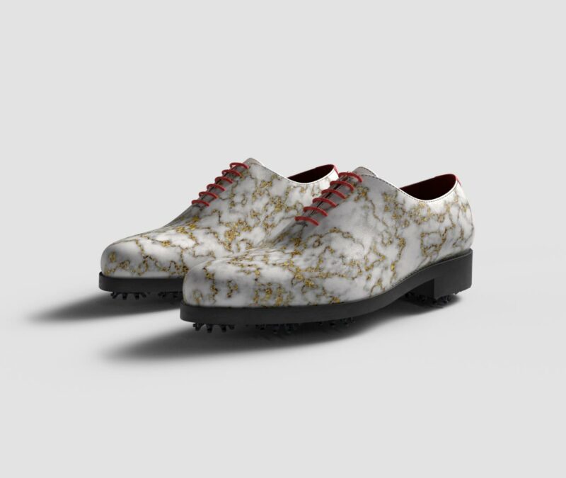 View of model Goldy, exclusive painted calf leather golf shoes Model Goldy Golf BespokeShoes