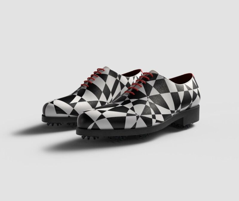 View of model Opty, exclusive painted calf leather golf shoes Model Opty Golf BespokeShoes