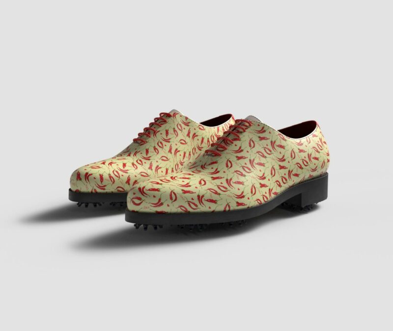 View of model Spicy, exclusive painted calf leather golf shoes Model Spicy Golf BespokeShoes