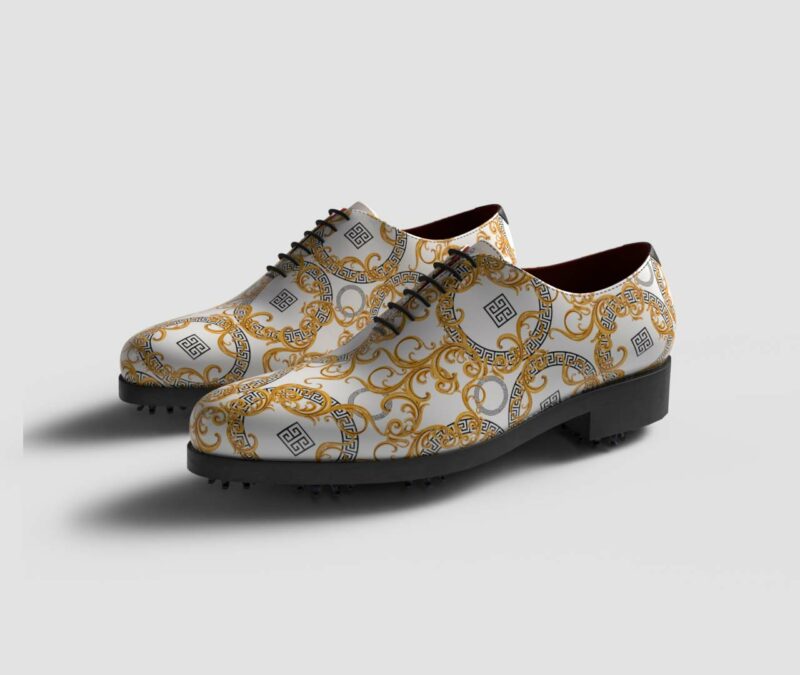 View of model Athena, exclusive painted calf leather golf shoes Model Athena Golf BespokeShoes