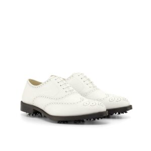 Front view of model Alberico, white box calf Golf Bespoke Shoes Golf BespokeShoes