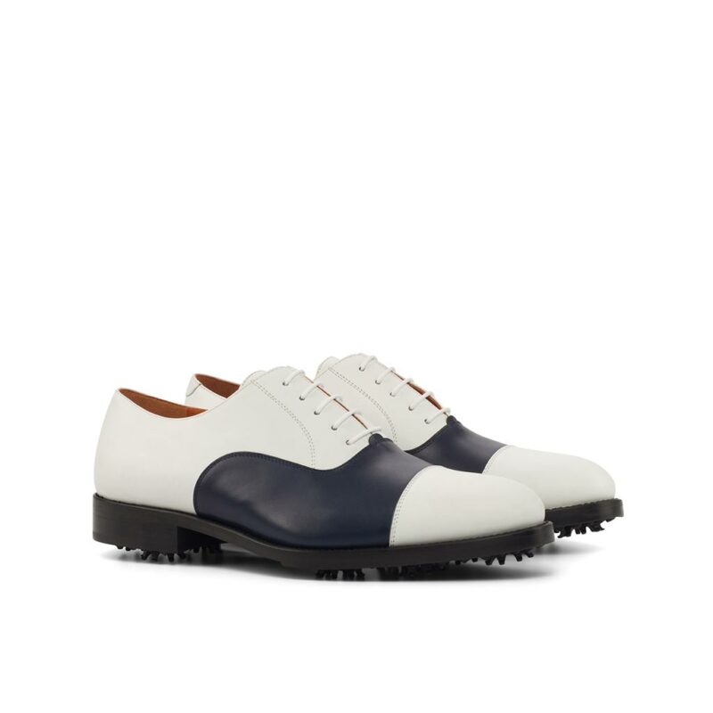 View of model Oxford handmade golf shoes, exclusive painted calf leather golf shoes Model Oxford Golf BespokeShoes
