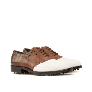 View of model Saddle handmade golf shoes, exclusive painted calf leather golf shoes Model Saddle Golf BespokeShoes