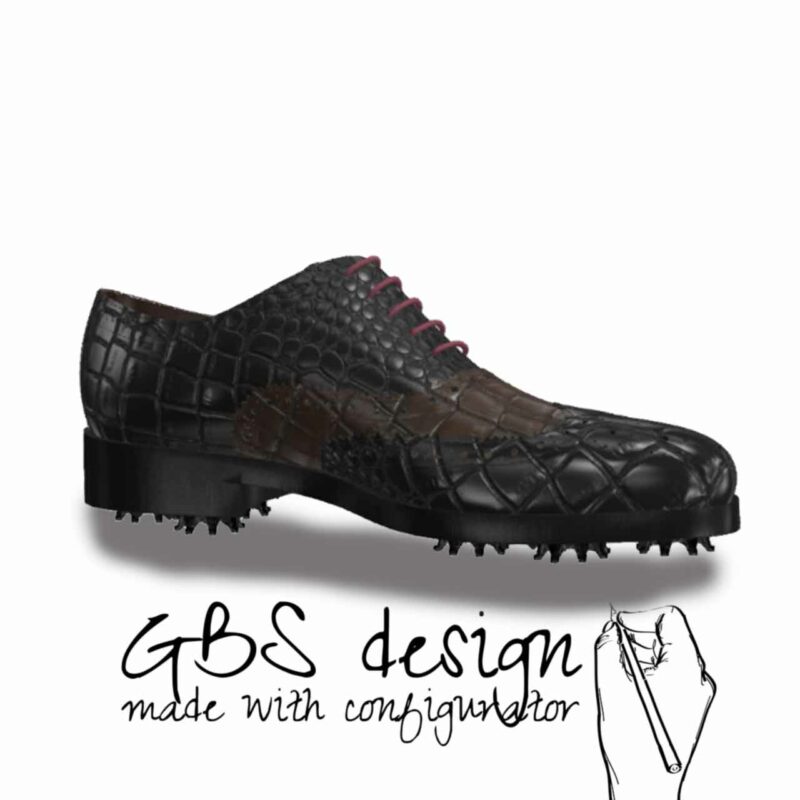 View of model Full Brogue handmade golf shoes var. 2, exclusive painted calf leather golf shoes Model Full Brogue Golf BespokeShoes