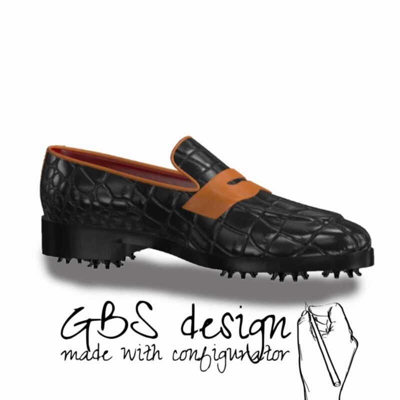 View of model Loafer handmade golf shoes var. 1, exclusive painted calf leather golf shoes Model Loafer Golf BespokeShoes