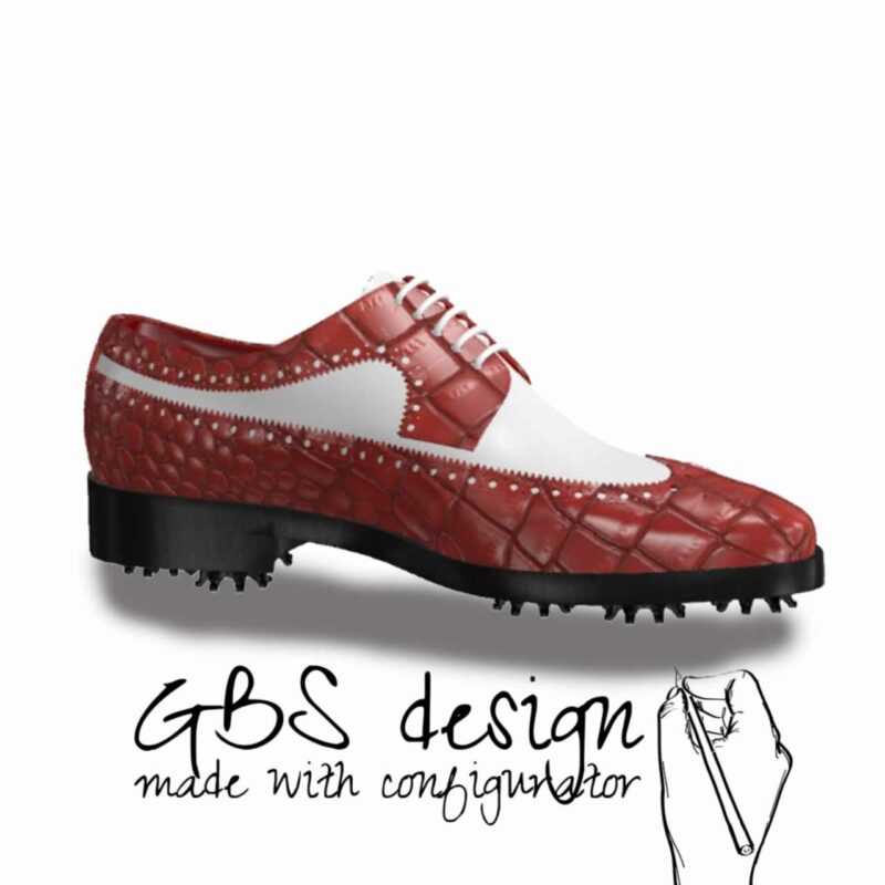 View of model Longwing Blucher handmade golf shoes var. 1, exclusive painted calf leather golf shoes Model Longwing Blucher Golf BespokeShoes