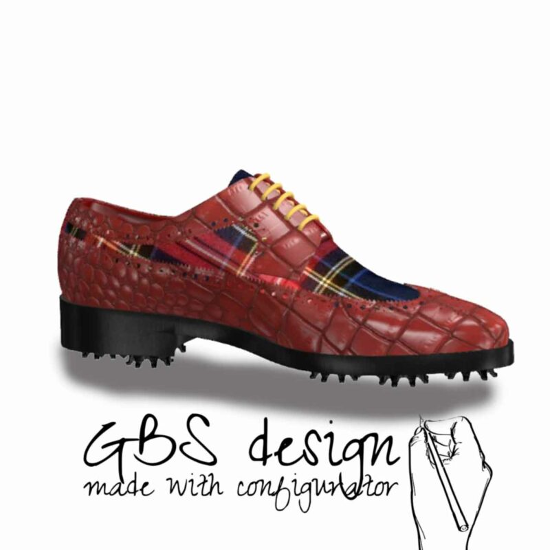 View of model Longwing Blucher handmade golf shoes var. 2, exclusive painted calf leather golf shoes Model Longwing Blucher Golf BespokeShoes