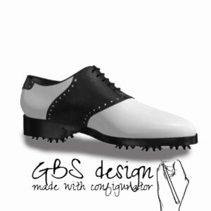 View of model Saddle handmade golf shoes var. 5, exclusive painted calf leather golf shoes Model Saddle Golf BespokeShoes