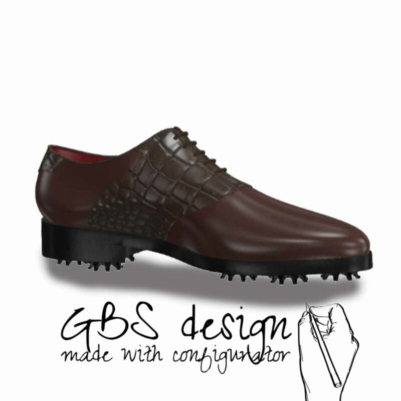 View of model Saddle handmade golf shoes var. 6, exclusive painted calf leather golf shoes Model Saddle Golf BespokeShoes