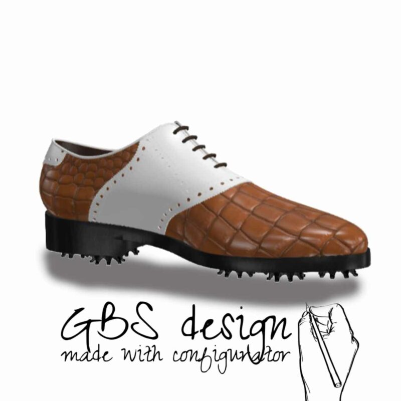 View of model Saddle handmade golf shoes var. 8, exclusive painted calf leather golf shoes Model Saddle Golf BespokeShoes