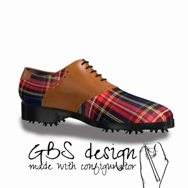 View of model Saddle handmade golf shoes var. 9, exclusive painted calf leather golf shoes Model Saddle Golf BespokeShoes