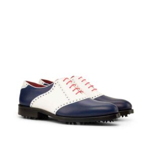 Front view of model Rosweel, white navy and red leather Golf BespokeShoes