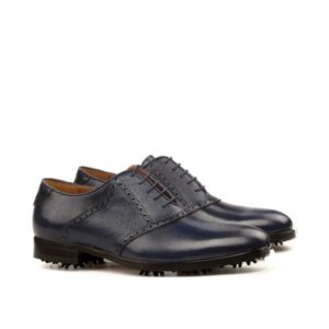 Front view of model Vance, navy painted calf + navy pebble grain Golf BespokeShoes