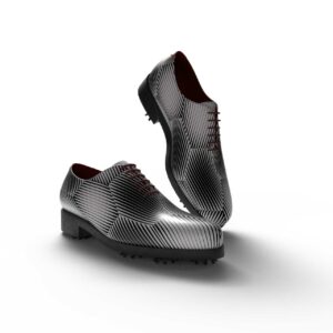 View of model Optision 10, exclusive painted recycled leather golf shoes Model Optision 10 Golf BespokeShoes