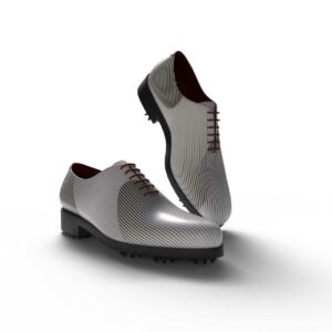 View of model Optision 6, exclusive painted recycled leather golf shoes Model Optision 6 Golf BespokeShoes
