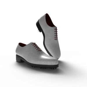View of model Optision 9, exclusive painted recycled leather golf shoes Model Optision 9 Golf BespokeShoes